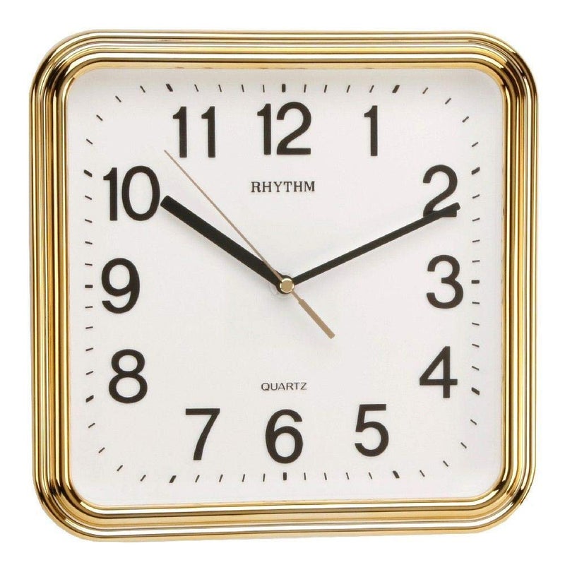 RHYTHM Square Silent Movement Wall Clock 25cm Gold  White