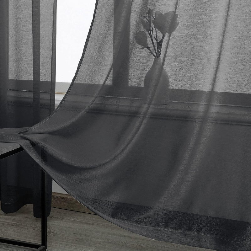 DONREN Dark Gray Sheer Curtains 84 Inches Long for Bedroom - 2 Pack Eyelet Top Voile Semi Sheer Drapes See Through Window Curtains for Living Room Charcoal Grey - Image 2
