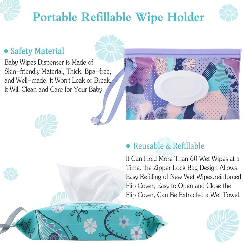 FEBSNOW 2 Pack Baby Wipe Dispenser, Reusable Portable Wipe Holder, Baby Wipes Container, Travel Baby Wipes, Refillable Wet Wipe Pouch (Floral) - Image 5