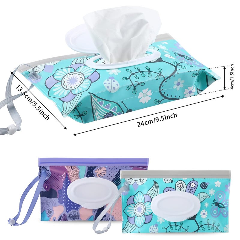 FEBSNOW 2 Pack Baby Wipe Dispenser, Reusable Portable Wipe Holder, Baby Wipes Container, Travel Baby Wipes, Refillable Wet Wipe Pouch (Floral) - Image 2
