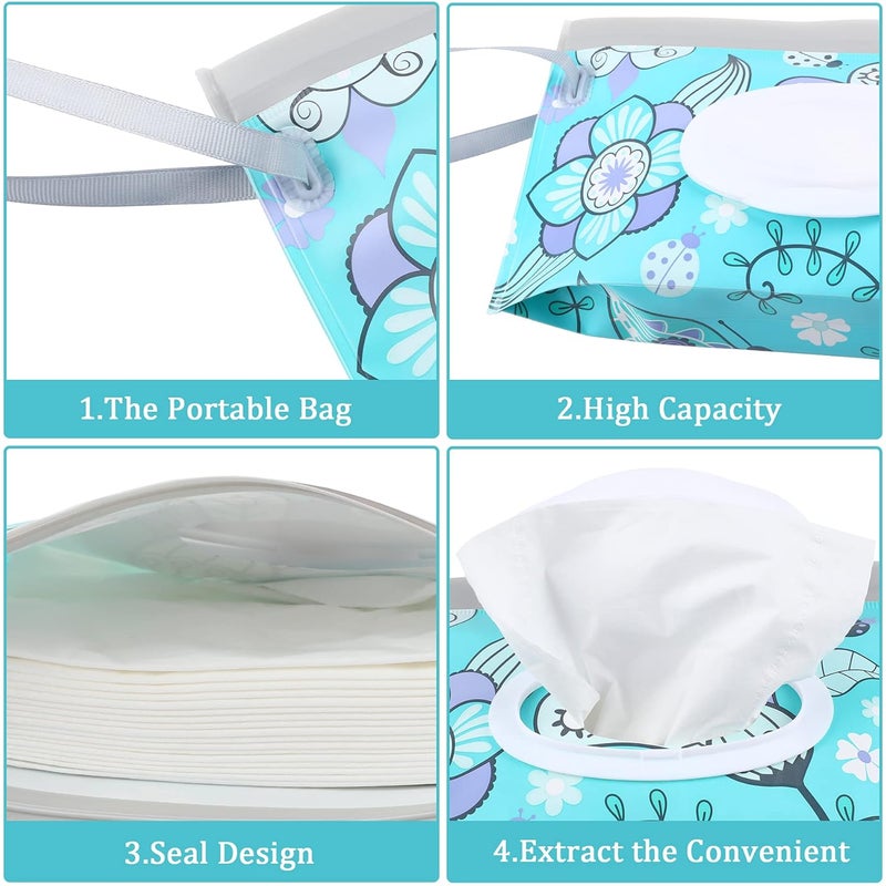 FEBSNOW 2 Pack Baby Wipe Dispenser, Reusable Portable Wipe Holder, Baby Wipes Container, Travel Baby Wipes, Refillable Wet Wipe Pouch (Floral) - Image 3