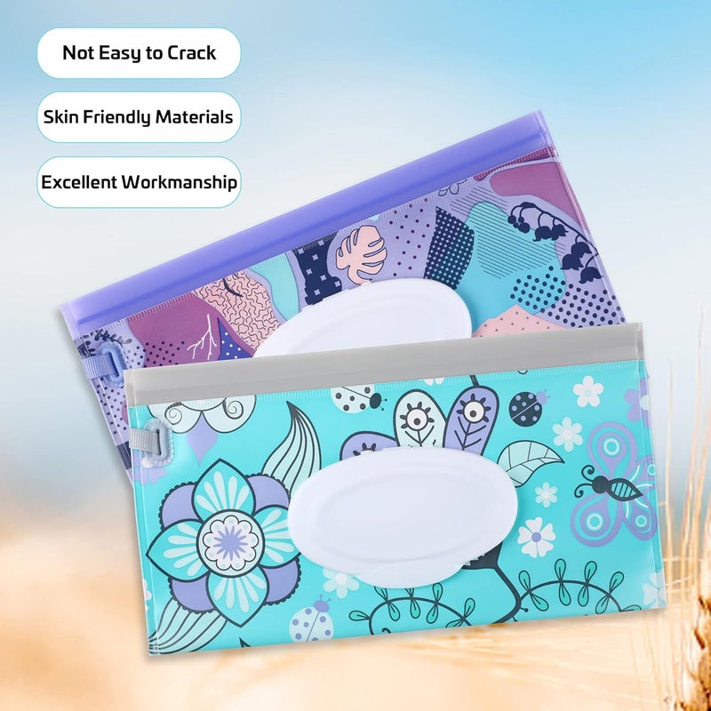 FEBSNOW 2 Pack Baby Wipe Dispenser, Reusable Portable Wipe Holder, Baby Wipes Container, Travel Baby Wipes, Refillable Wet Wipe Pouch (Floral) - Image 4