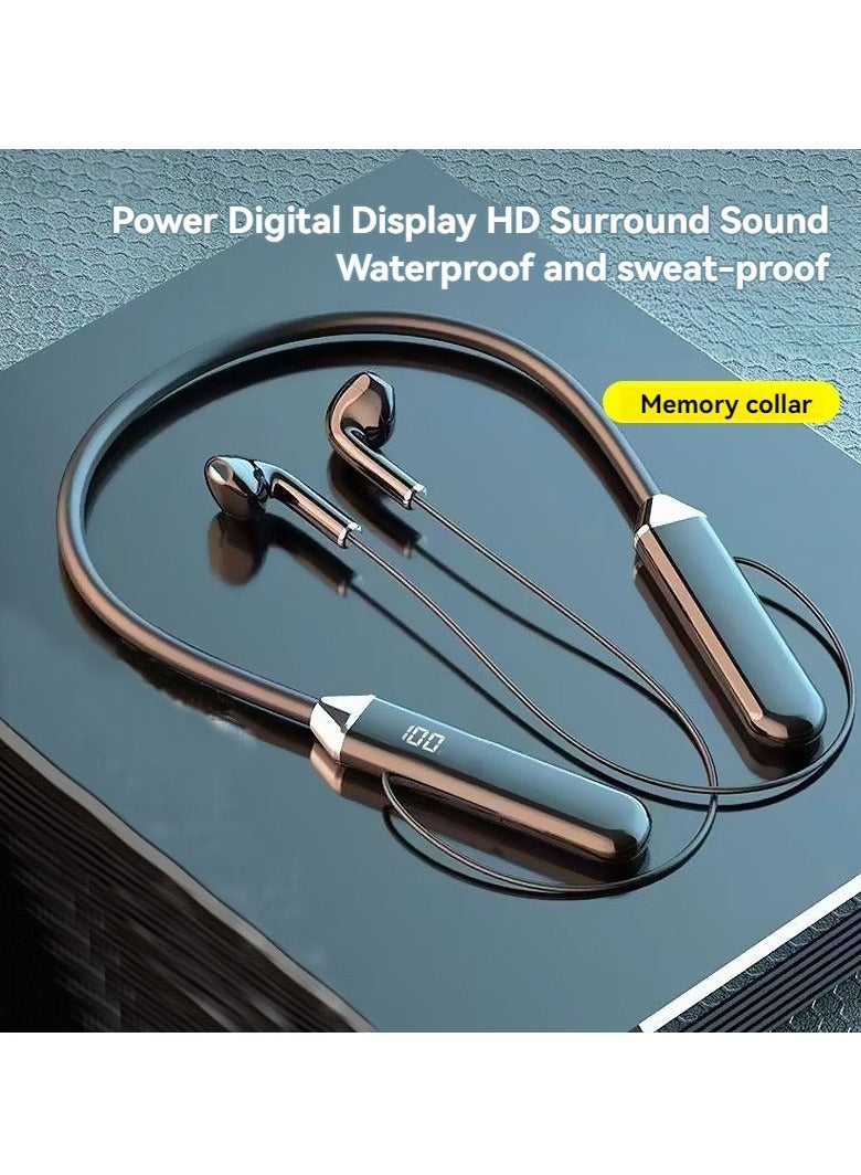 Hanging neck wireless Bluetooth headset LED digital display sports stereo Bluetooth headset black - Image 1
