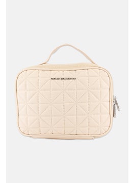 French Connection Women Brand Logo Make Up Bag, Beige  - Image 1