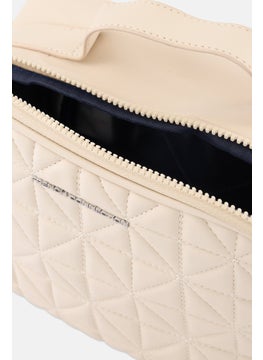 French Connection Women Brand Logo Make Up Bag, Beige  - Image 3