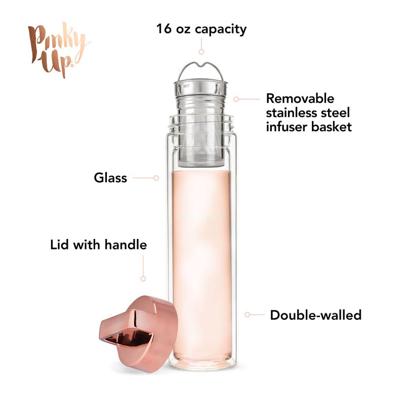 Pinky Up Blair Travel Tea Infuser Mug  Double Walled Insulated Travel Tumbler with Loose Leaf Tea Strainer  Travel Coffee Mug  Keeps Drinks Hot or Cold  16 oz  Botanical Design - Image 2