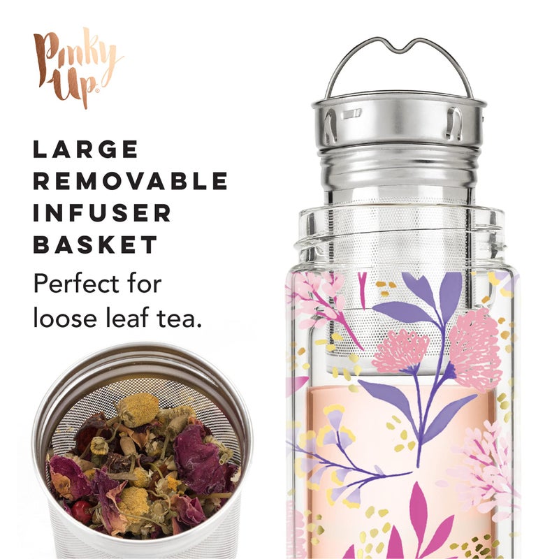 Pinky Up Blair Travel Tea Infuser Mug  Double Walled Insulated Travel Tumbler with Loose Leaf Tea Strainer  Travel Coffee Mug  Keeps Drinks Hot or Cold  16 oz  Botanical Design - Image 3