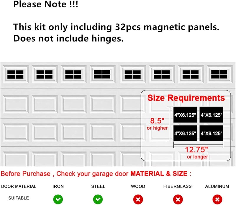 YURROAD 32 Sheets 2 Car Garage Kits Household Easy Installation Magnetic Panels Fake Windows Hardware Decorative (Size 6.14" x 4") - Image 3