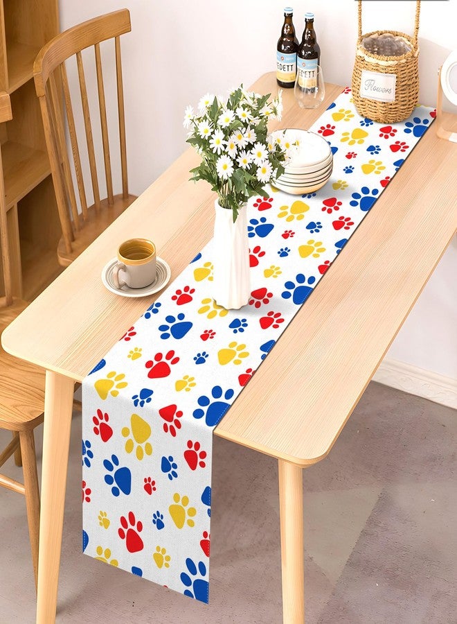 Pudodo Paw Print Table Runner Dog Themed Birthday Party for Kids Decoration Puppy Pet Kitchen Dining Room Home Decor (Boy, 13" x 72") - Image 2