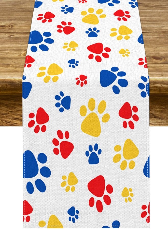 Pudodo Paw Print Table Runner Dog Themed Birthday Party for Kids Decoration Puppy Pet Kitchen Dining Room Home Decor (Boy, 13" x 72") - Image 1