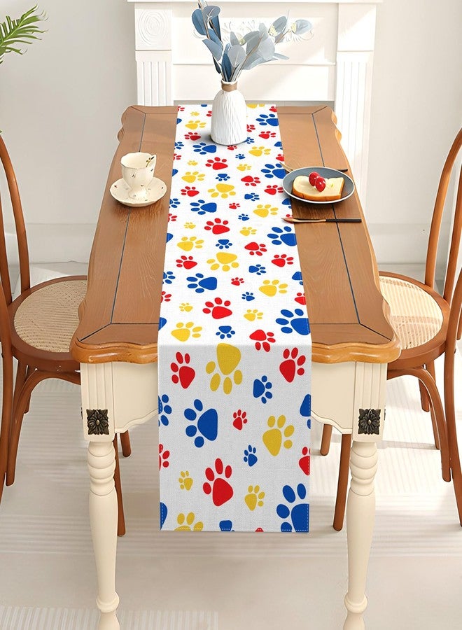 Pudodo Paw Print Table Runner Dog Themed Birthday Party for Kids Decoration Puppy Pet Kitchen Dining Room Home Decor (Boy, 13" x 72") - Image 4