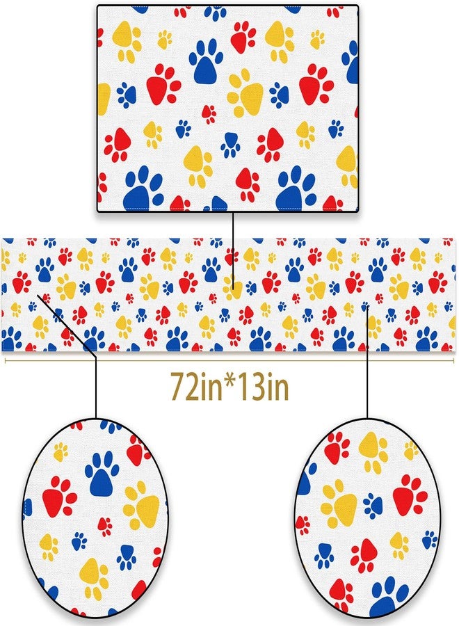Pudodo Paw Print Table Runner Dog Themed Birthday Party for Kids Decoration Puppy Pet Kitchen Dining Room Home Decor (Boy, 13" x 72") - Image 3