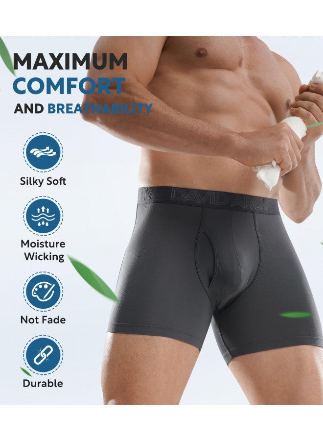 DAVID ARCHY Men's Boxer Briefs, Soft and Breathable Underwear with Waistband Moisture-Wicking with Fly Underwear for Men 4 Pack (XXL, Black - 5.5" in 4 Pack) - Image 2