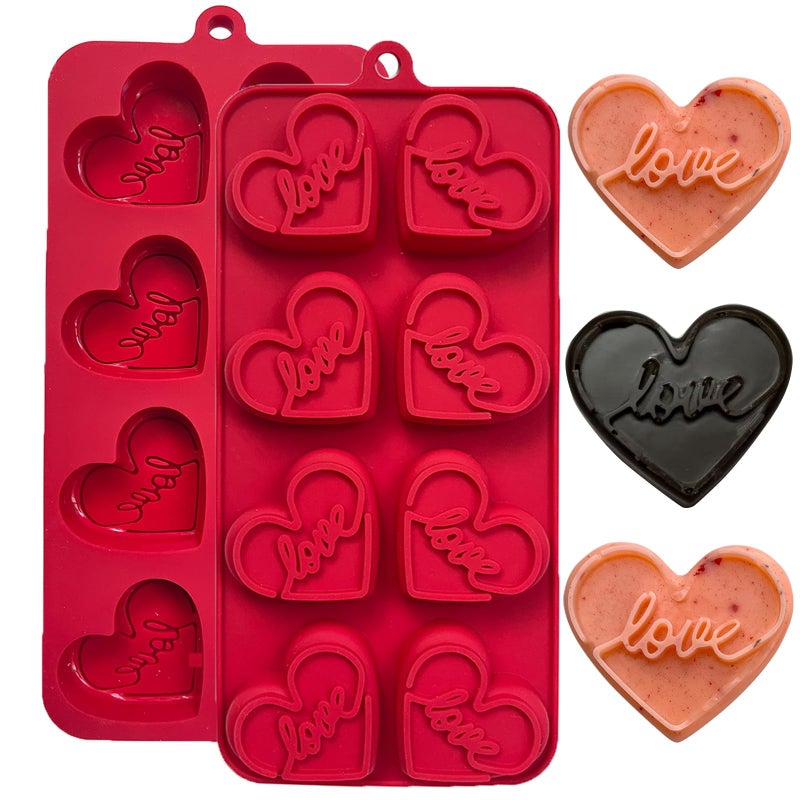 Copzievkae 2 Pack Conversation Heart Molds, Heart Ice Cube Tray Mold 8 Cavities Hearts Chocolate Molds Silicone Heart Candy Mold for Chocolate, Candy, Wax Melt, Baking, Candles, Red - Image 1