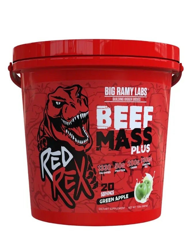 ريد ريكس بيف ماس بلس، بنكهة التفاح الأخضر، 15 رطلاً - 1340 سعرة حرارية، 50 غرام من بروتين اللحم البقري المتحلل، يدعم نمو العضلات والأداء
