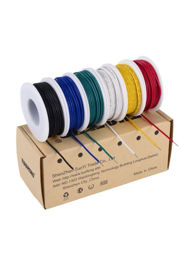 Tuofeng سلك صلب 24 AWG - مجموعة سلك صلب - 6 بكرات ملونة مختلفة بطول 30 قدم سلك قفز 24 Gauge - مجموعة سلك توصيل - Image 4
