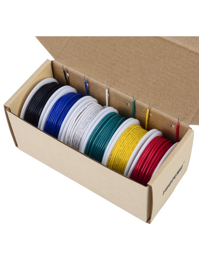 Tuofeng سلك صلب 24 AWG - مجموعة سلك صلب - 6 بكرات ملونة مختلفة بطول 30 قدم سلك قفز 24 Gauge - مجموعة سلك توصيل - Image 5