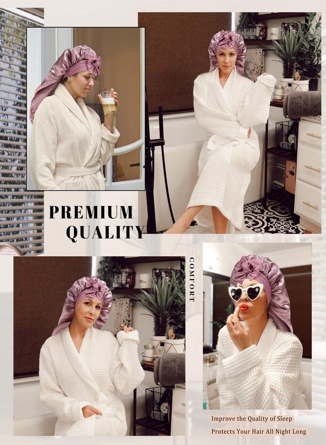 CHLINS Long Bonnet Satin Bonnet for Sleeping Women Double Layer Hair Bonnet Braid Bonnet with Stretchy Tie Band(Bean Paste) - Image 5