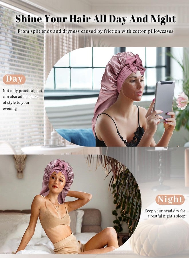 CHLINS Long Bonnet Satin Bonnet for Sleeping Women Double Layer Hair Bonnet Braid Bonnet with Stretchy Tie Band(Bean Paste) - Image 4
