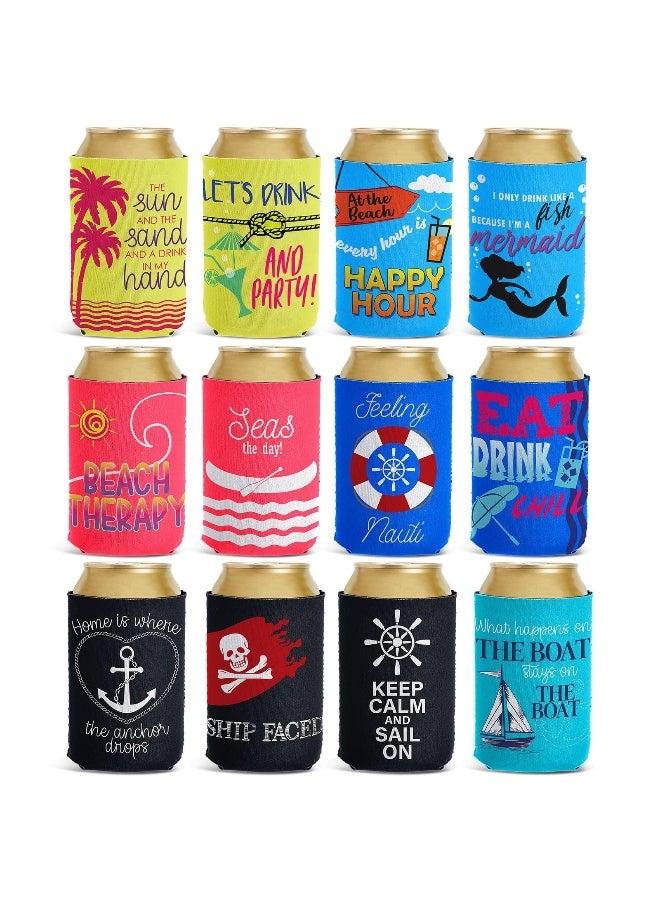Blue Panda Neoprene Can Cooler Sleeves for Soda, Soft Drinks, Beverages, Beer & Water Bottles - 12-Pack (12 Ounce) Cruise & Summer Bulk - Image 1