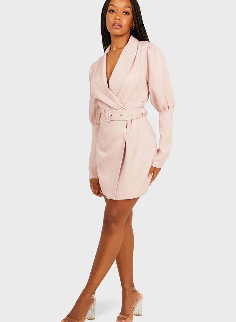 QUIZ Buckle Detail Collared Dress