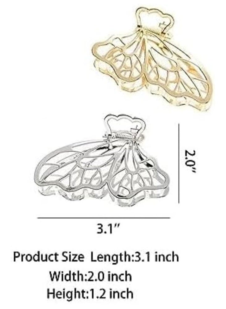 MIRFA Butterfly Shaped Large Metal Hair Clips (Golden And Silver - Pack of 2)  - Image 2