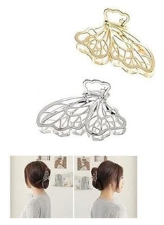 MIRFA Butterfly Shaped Large Metal Hair Clips (Golden And Silver - Pack of 2)  - Image 1