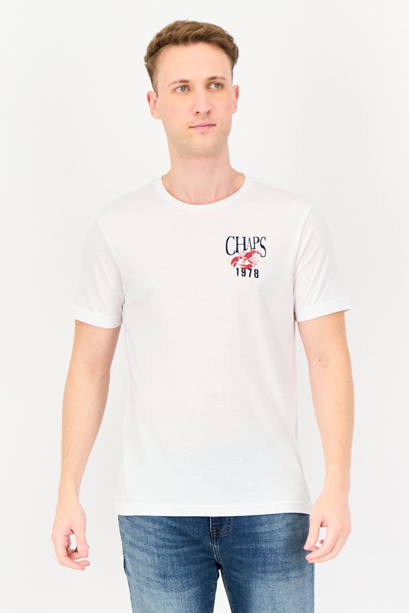 Chaps تي شيرت رجالي بأكمام قصيرة وياقة دائرية بطباعة جرافيك، أبيض - Image 1