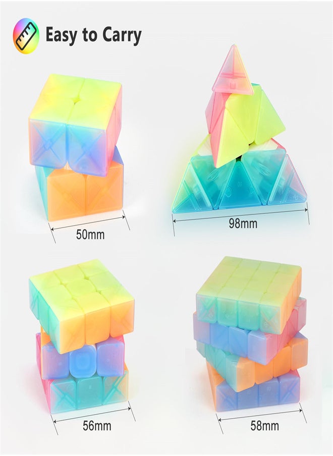 Excefore - Magic Cube Sets, Speed Cube Bundle of 2x2 3x3 4x4, Pyramid Jelly Stickerless Magic Cube, Smooth Puzzle Cube Game Toys Gift for Kids Teens Adults - Image 1