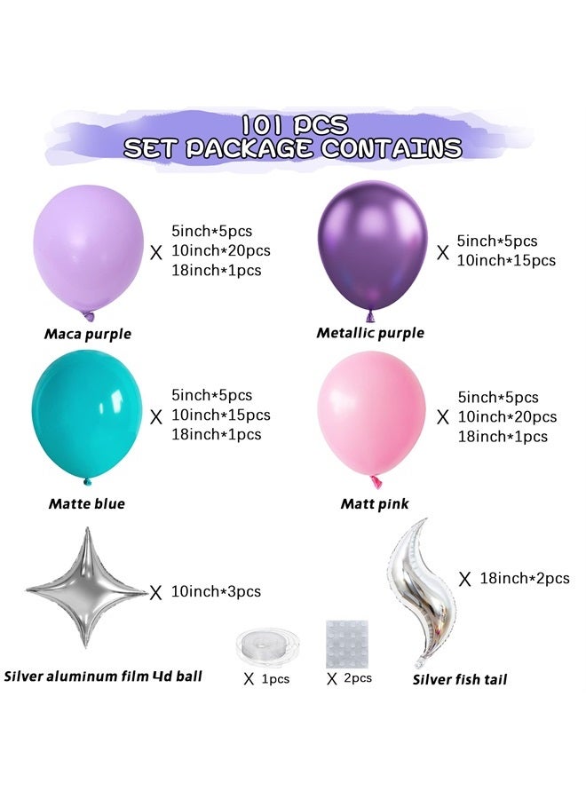 Biapian Mermaid Balloon Arch Kit, Pink Purple Mermaid Tail Arch Party Supplies with Star Tail Foil Balloons for Mermaid Theme Baby Shower Birthday Party Decorations - Image 1