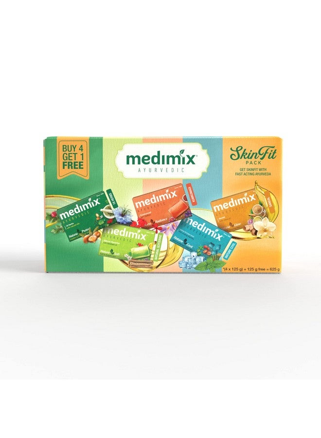 ميديميكس صابون استحمام أيورفيدا سكين فيت، 125 جم (عبوة من 5 قطع) تسوق للحصول على بشرة صحية ومحمية، بشرة باردة ومنتعشة، بشرة ناعمة ونضرة، بشرة متألقة وبشرة متوهجة، خالي من البارابين والكبريتات، نباتي 100% - Image 1