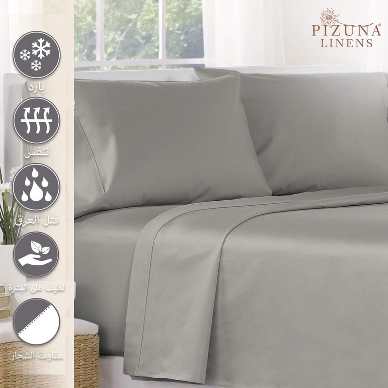 PIZUNA 100% Cotton Flat Sheet King Size 300x280 cm Silver 1 PC, 400 Thread Count Luxurious Long Staple Cotton Sateen Weave Bed Sheet Silver (ملاءة سرير مسطحة من القطن 100%) - Image 2