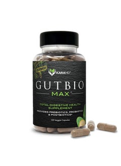 Gutbio Max Fiber Supplement With Digestive Enzymes Prebiotics Postbiotics & Probiotics For Women & Men Vegetable Capsules 30 Servings (120 Capsules)