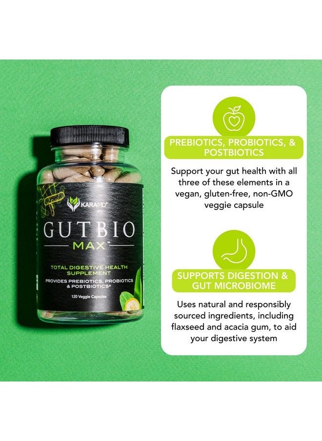 karamd - Gutbio Max Fiber Supplement With Digestive Enzymes Prebiotics Postbiotics & Probiotics For Women & Men Vegetable Capsules 30 Servings (120 Capsules) - Image 1