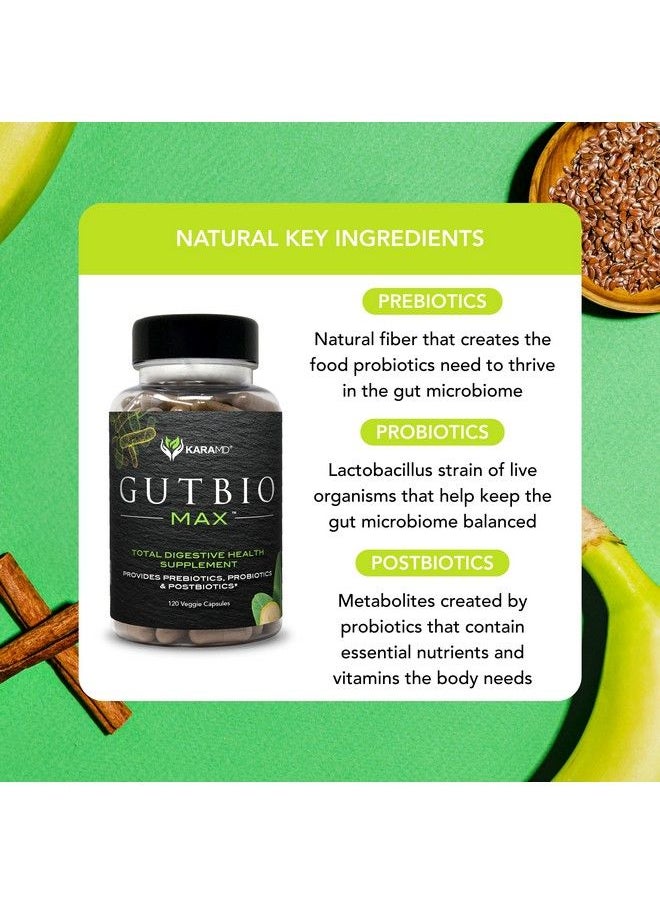 karamd - Gutbio Max Fiber Supplement With Digestive Enzymes Prebiotics Postbiotics & Probiotics For Women & Men Vegetable Capsules 30 Servings (120 Capsules) - Image 1