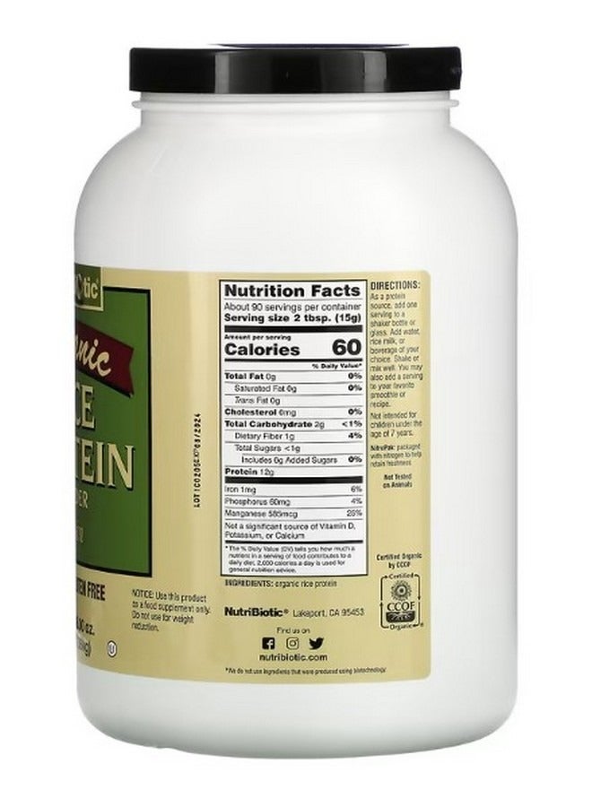 Nutribiotic Organic Rice Protein Powder Plain 3 lbs 1.36 kg - Image 2