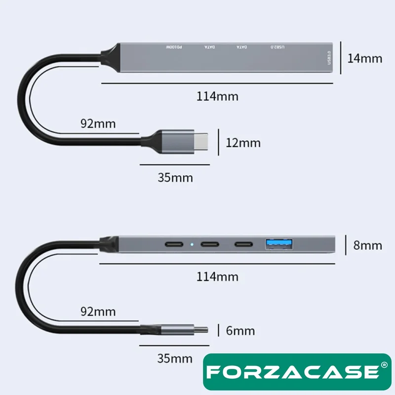Forzacase 5in1 Type-C To USB 3.0 PD Multiplexer 100W Charging Adapter USB-C Multiplexer Converter - FC902