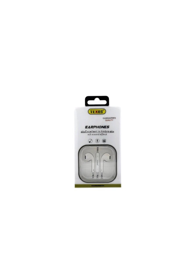 Texos TX-H01 Hi-Fi Wired In-Ear Earphones with Microphone - White - Image 1