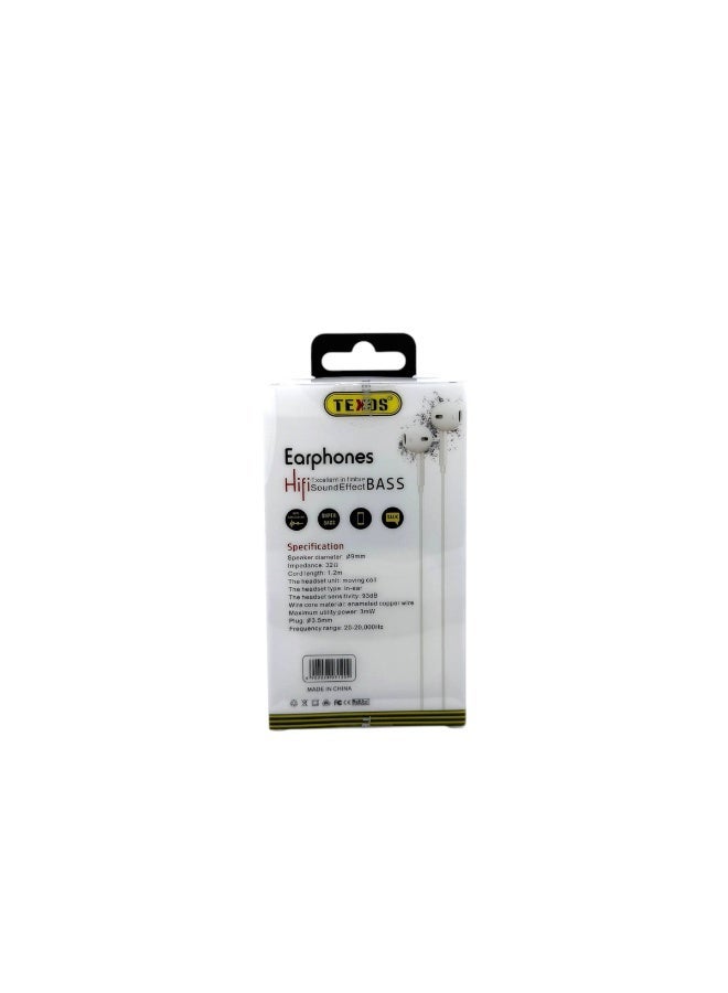 Texos TX-H01 Hi-Fi Wired In-Ear Earphones with Microphone - White - Image 2