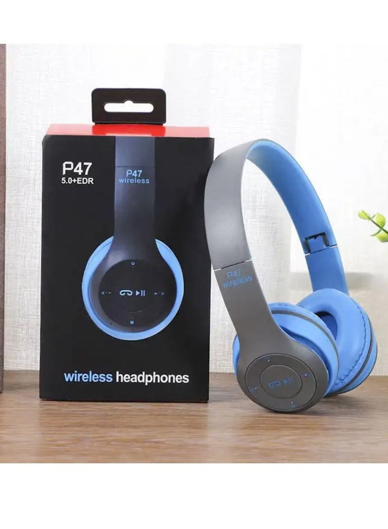 ي47 سماعات رأس لاسلكية، سماعة رأس بلوتوث P47 قابلة للطي مع ميكروفون تدعم راديو FM TF لتلفزيون الكمبيوتر والهواتف الذكية والأجهزة اللوحية سماعة رأس لاسلكية مع ميكروفون - Image 3