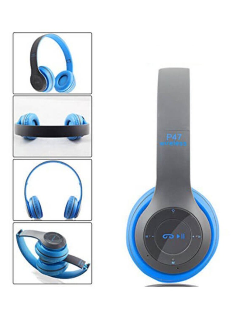 ي47 سماعات رأس لاسلكية، سماعة رأس بلوتوث P47 قابلة للطي مع ميكروفون تدعم راديو FM TF لتلفزيون الكمبيوتر والهواتف الذكية والأجهزة اللوحية سماعة رأس لاسلكية مع ميكروفون - Image 1
