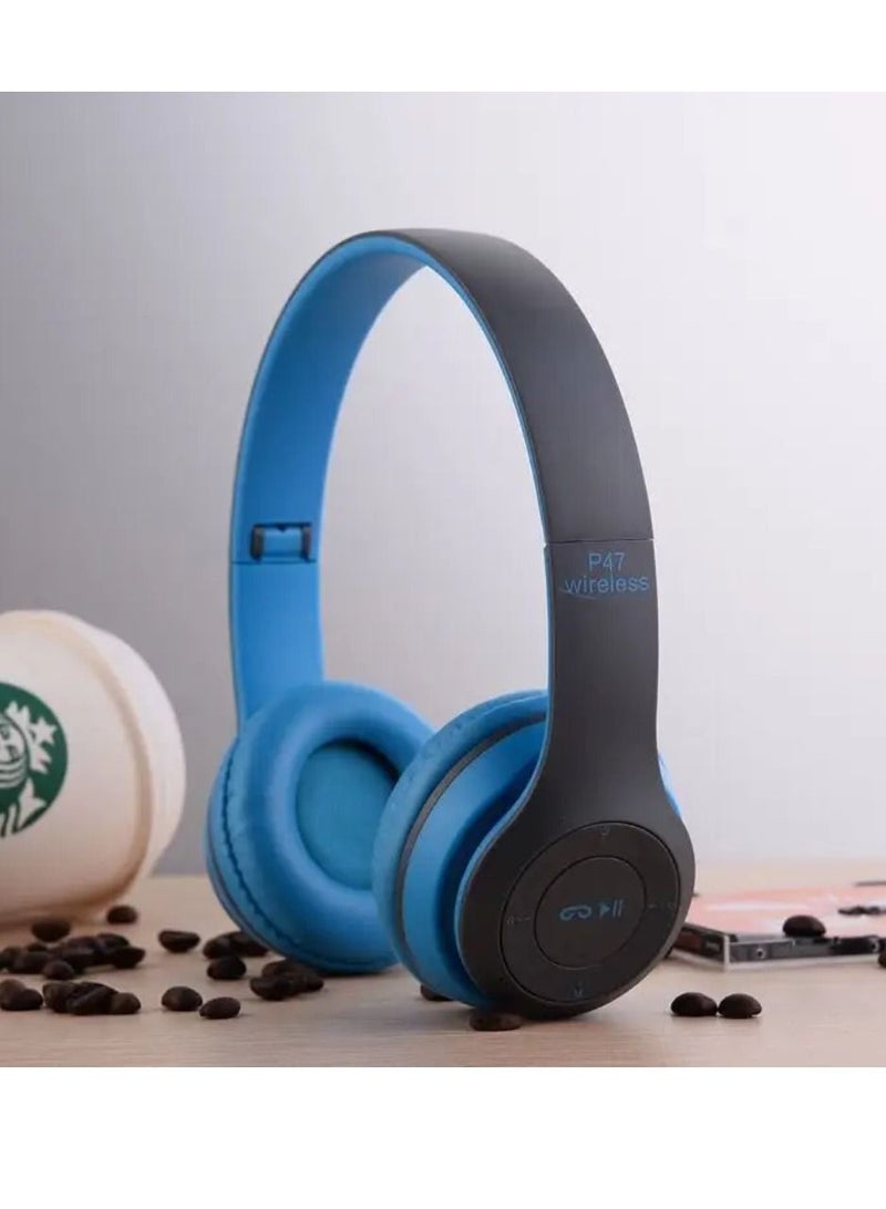 ي47 سماعات رأس لاسلكية، سماعة رأس بلوتوث P47 قابلة للطي مع ميكروفون تدعم راديو FM TF لتلفزيون الكمبيوتر والهواتف الذكية والأجهزة اللوحية سماعة رأس لاسلكية مع ميكروفون - Image 2