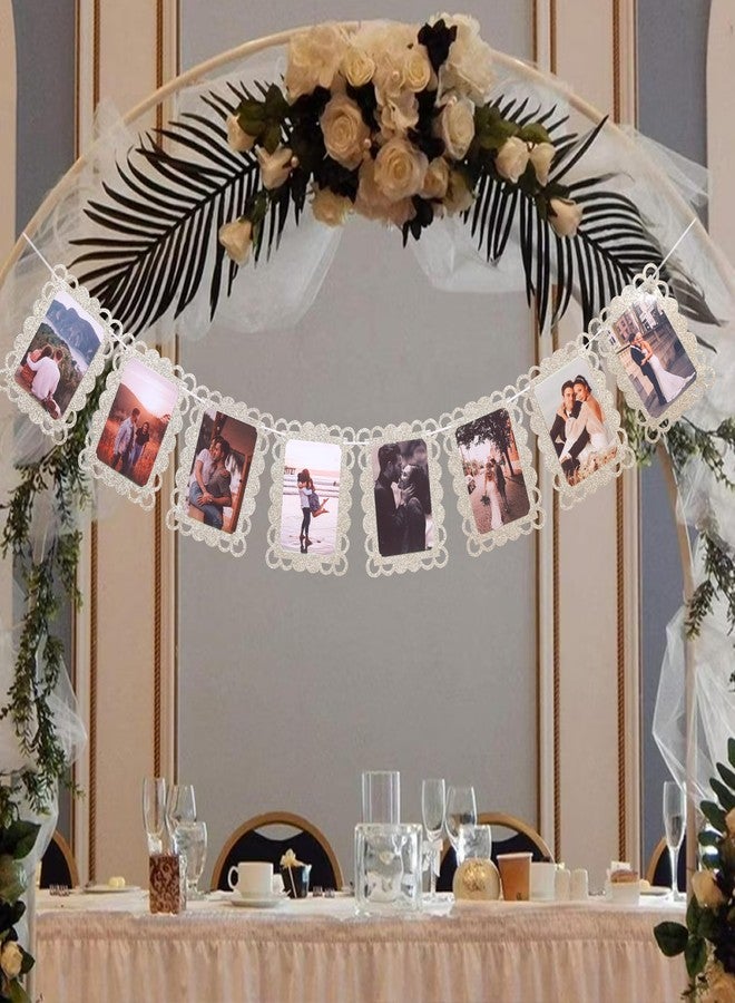 Agkvw Golden Photo Banner for 4x6 Inch Pictures - 8 Pcs Hanging Photo Frame Banner for Bridal Shower, Engagement, Birthday, Wedding Decorations, Gold Party Garland Display - Image 3