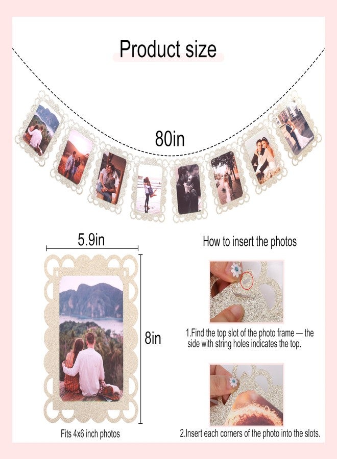 Agkvw Golden Photo Banner for 4x6 Inch Pictures - 8 Pcs Hanging Photo Frame Banner for Bridal Shower, Engagement, Birthday, Wedding Decorations, Gold Party Garland Display - Image 2