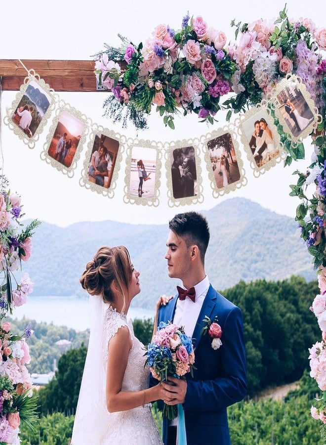 Agkvw Golden Photo Banner for 4x6 Inch Pictures - 8 Pcs Hanging Photo Frame Banner for Bridal Shower, Engagement, Birthday, Wedding Decorations, Gold Party Garland Display - Image 5