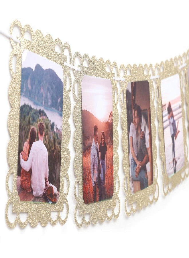 Agkvw Golden Photo Banner for 4x6 Inch Pictures - 8 Pcs Hanging Photo Frame Banner for Bridal Shower, Engagement, Birthday, Wedding Decorations, Gold Party Garland Display - Image 1