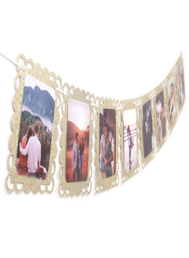 Agkvw Golden Photo Banner for 4x6 Inch Pictures - 8 Pcs Hanging Photo Frame Banner for Bridal Shower, Engagement, Birthday, Wedding Decorations, Gold Party Garland Display - Image 4
