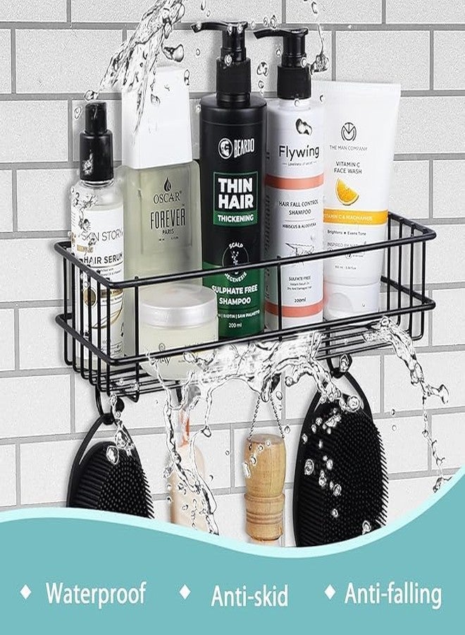 Copelle Stainless Steel Bathroom Shelf for Wall, Self Adhesive Bathroom Organiser, 4 Hooks for Towel Holder, Space-Saving Wall Mounted Bathroom Shelf with Elegant Design (Pack of 1, Black) - Image 3
