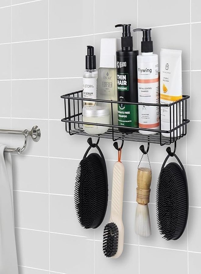 Copelle Stainless Steel Bathroom Shelf for Wall, Self Adhesive Bathroom Organiser, 4 Hooks for Towel Holder, Space-Saving Wall Mounted Bathroom Shelf with Elegant Design (Pack of 1, Black) - Image 5