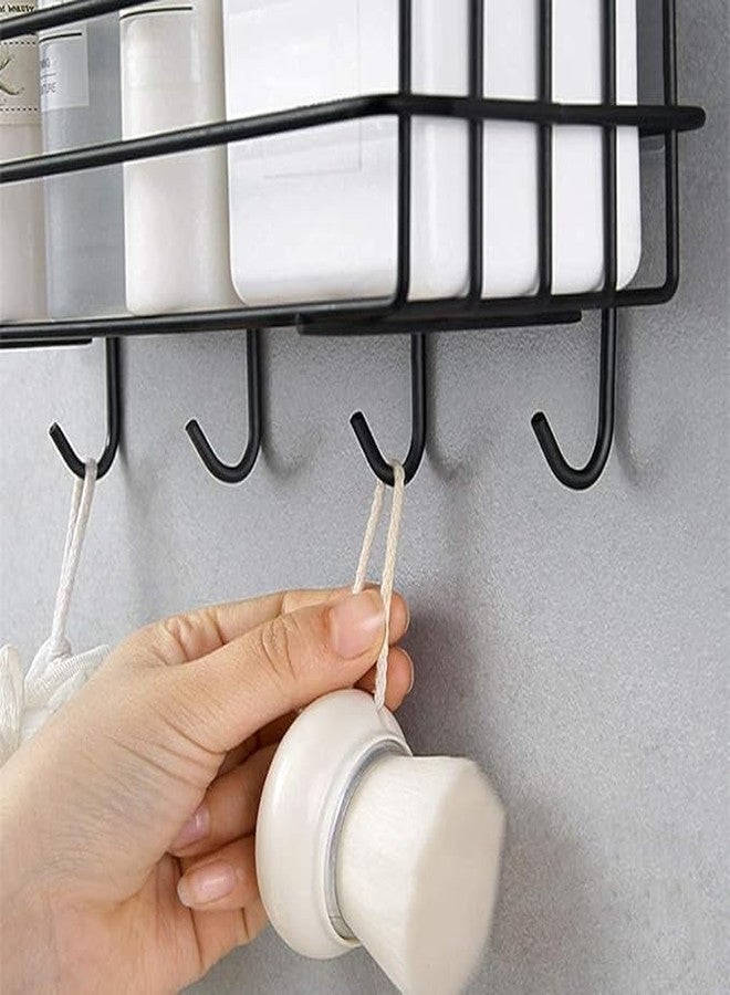 Copelle Stainless Steel Bathroom Shelf for Wall, Self Adhesive Bathroom Organiser, 4 Hooks for Towel Holder, Space-Saving Wall Mounted Bathroom Shelf with Elegant Design (Pack of 1, Black) - Image 4